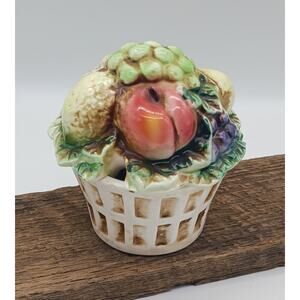 Vintage Lefton Japan Covered Figural Fruit Jam Jelly Jar Basket Grapes Apple